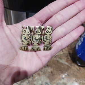 Vintage Signed "Ecuador" Aztec/Mayan God/Mythical Creature Brass Pendant Brooch
